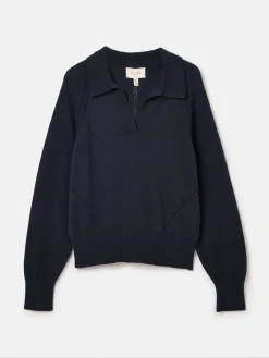 Mia Navy Blue Pointelle Jumper with Open Collar<Joules New