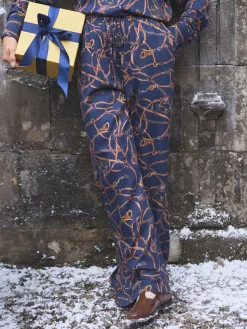 Navy Blue Bridle Wide Leg Printed Satin Trousers<Joules Online