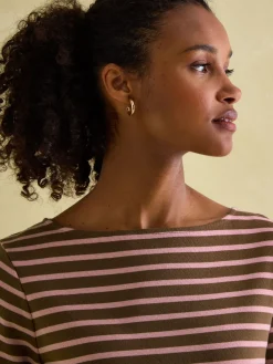 New Harbour Chocolate Brown pink Boat Neck Breton Top<Joules Sale