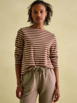 New Harbour Chocolate Brown pink Boat Neck Breton Top<Joules Sale