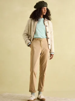 New Harbour Cream & Green Striped Boat Neck Breton Top<Joules New
