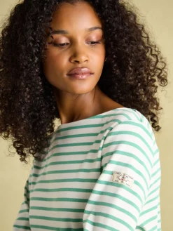 New Harbour Cream & Green Striped Boat Neck Breton Top<Joules New
