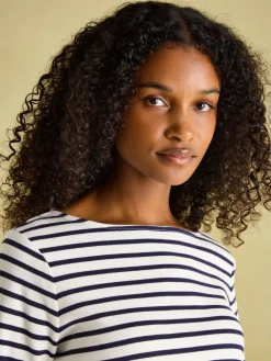 New Harbour Cream & Navy Striped Boat Neck Breton Top<Joules Online