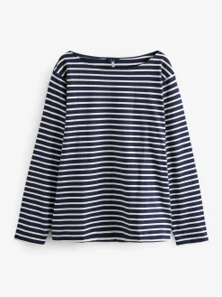 New Harbour Navy Stripe Boat Neck Breton Top<Joules