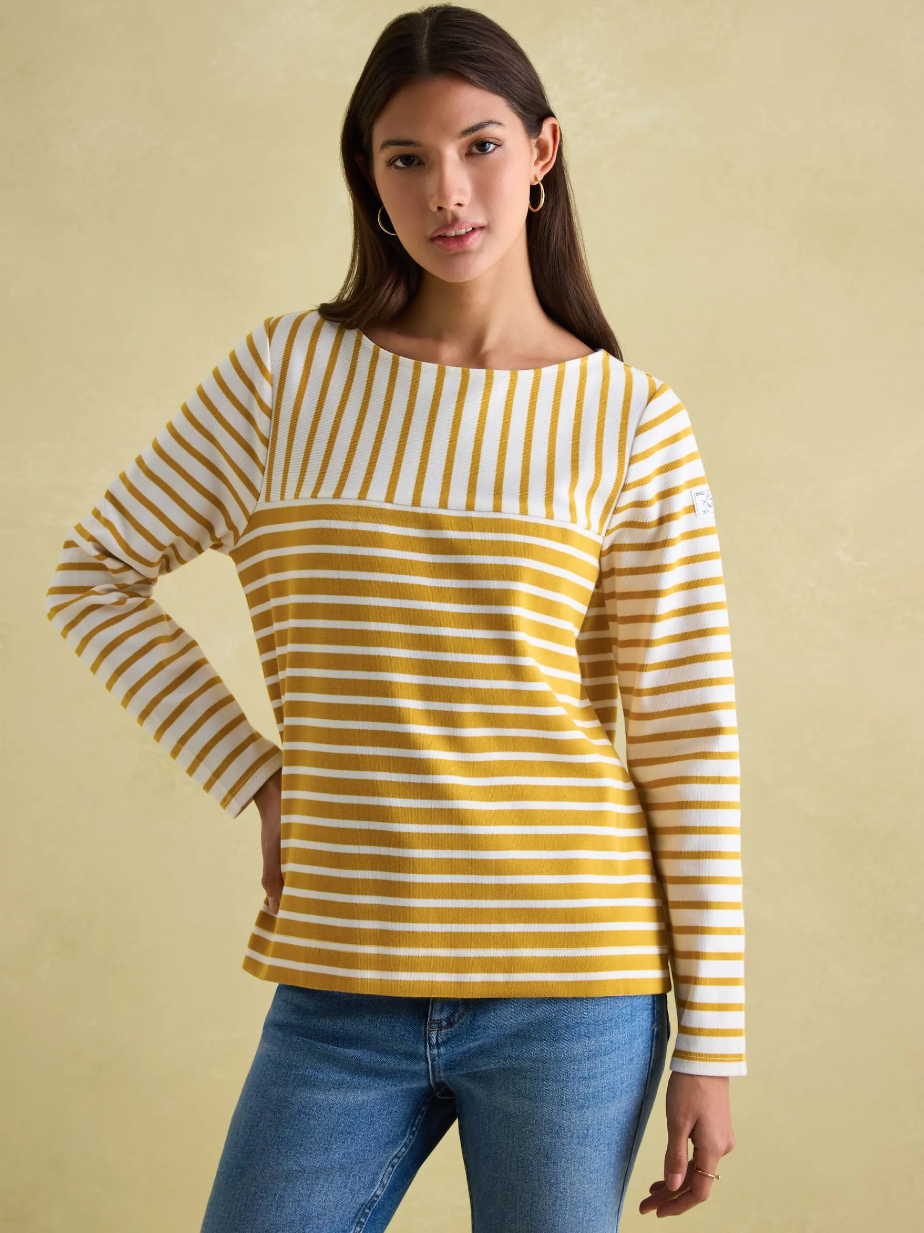 New Harbour Yellow/ Cream Boat Neck Breton Top<Joules Best