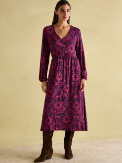 Nia Red & Navy Long Sleeve Midaxi Dress<Joules Sale