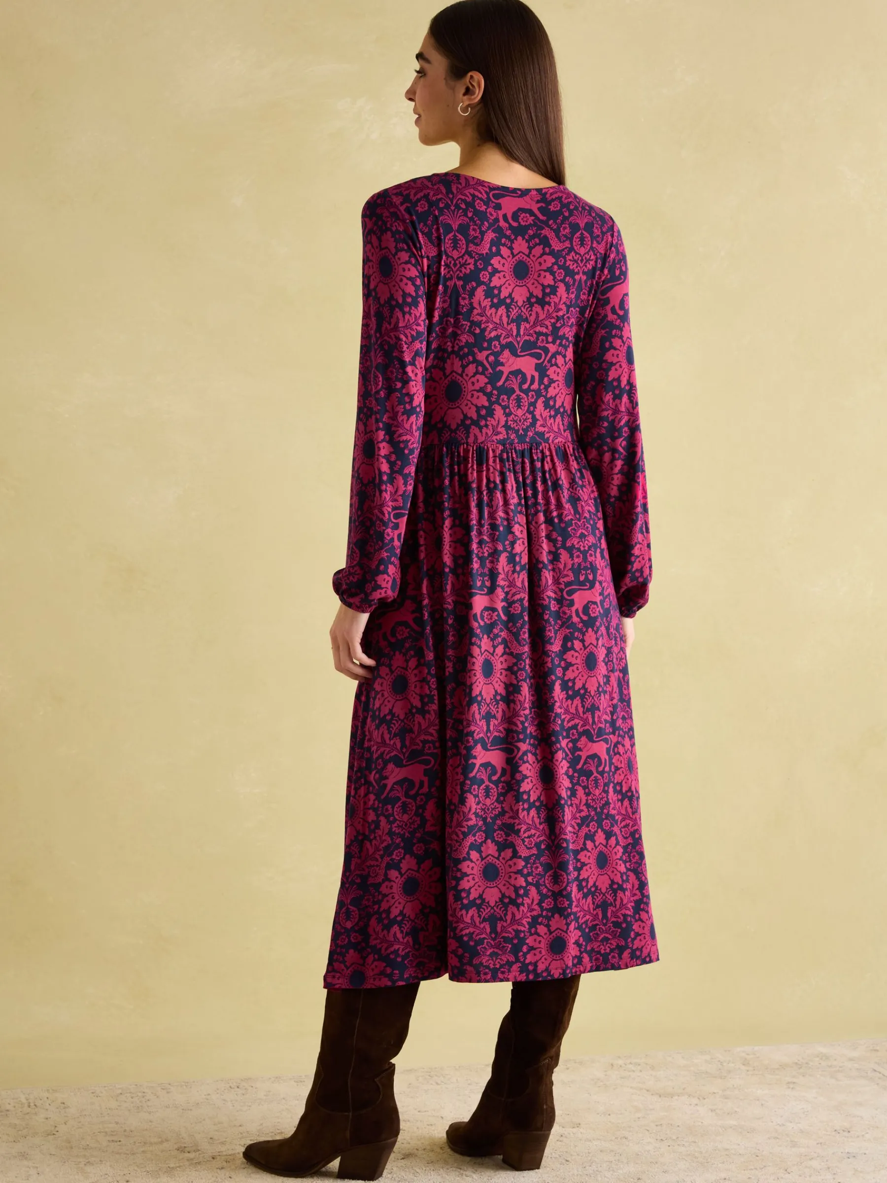 Nia Red & Navy Long Sleeve Midaxi Dress<Joules Sale