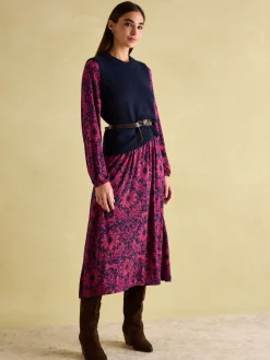 Nia Red & Navy Long Sleeve Midaxi Dress<Joules Sale