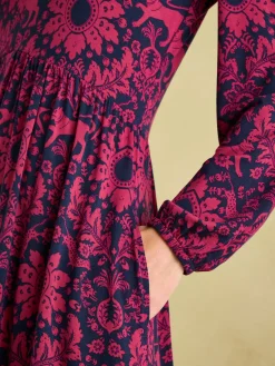 Nia Red & Navy Long Sleeve Midaxi Dress<Joules Sale