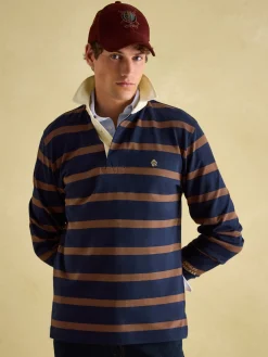Onside Navy & Brown Striped Rugby Shirt<Joules Sale