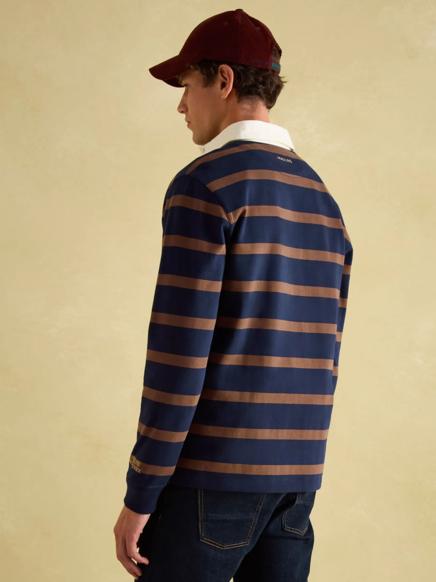 Onside Navy & Brown Striped Rugby Shirt<Joules Sale
