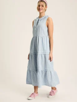 Ophelia Blue & White Sleeveless Tiered Dress<Joules New