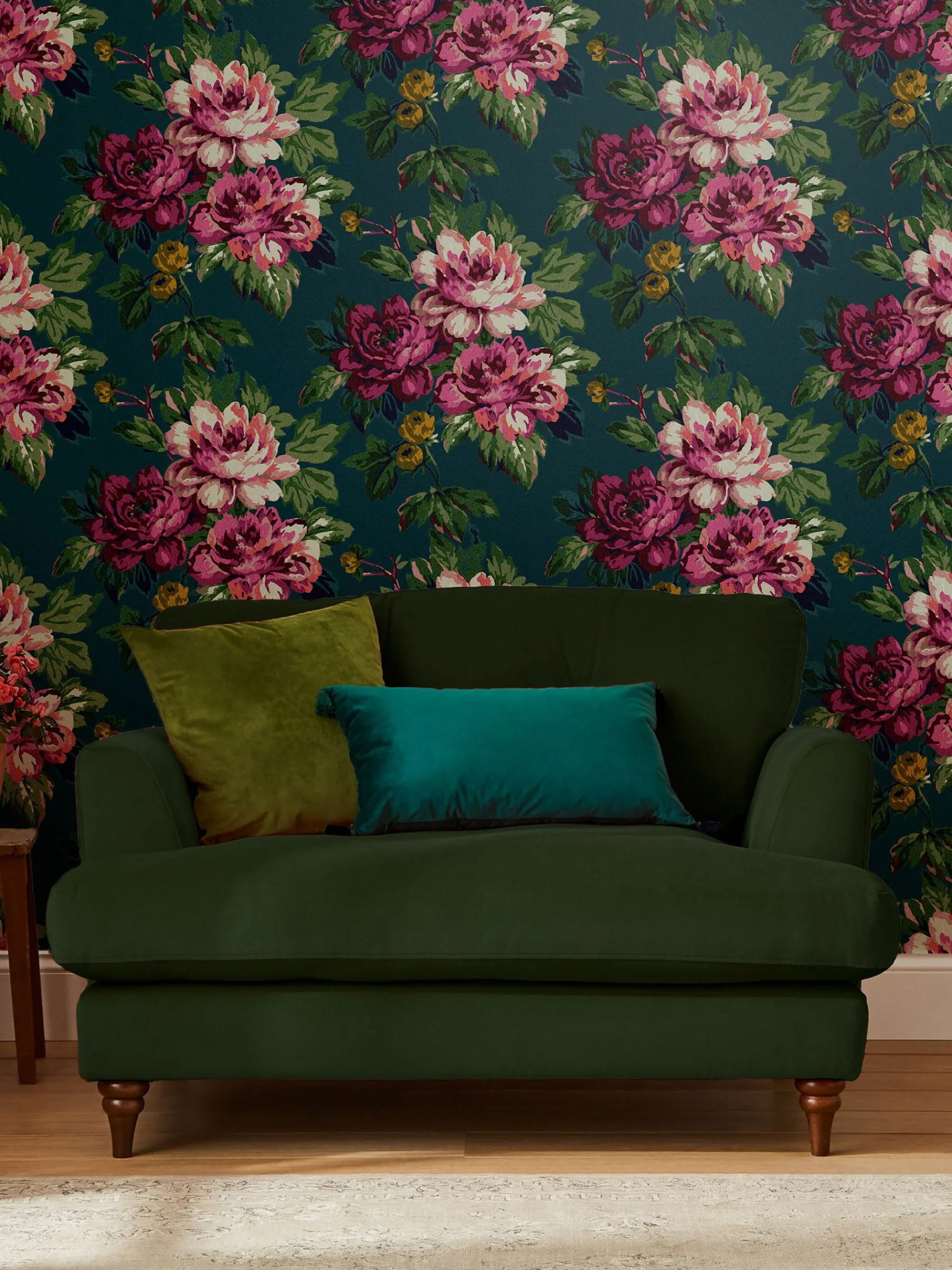 Peacock Blue Invite Floral 10M Wallpaper<Joules Online