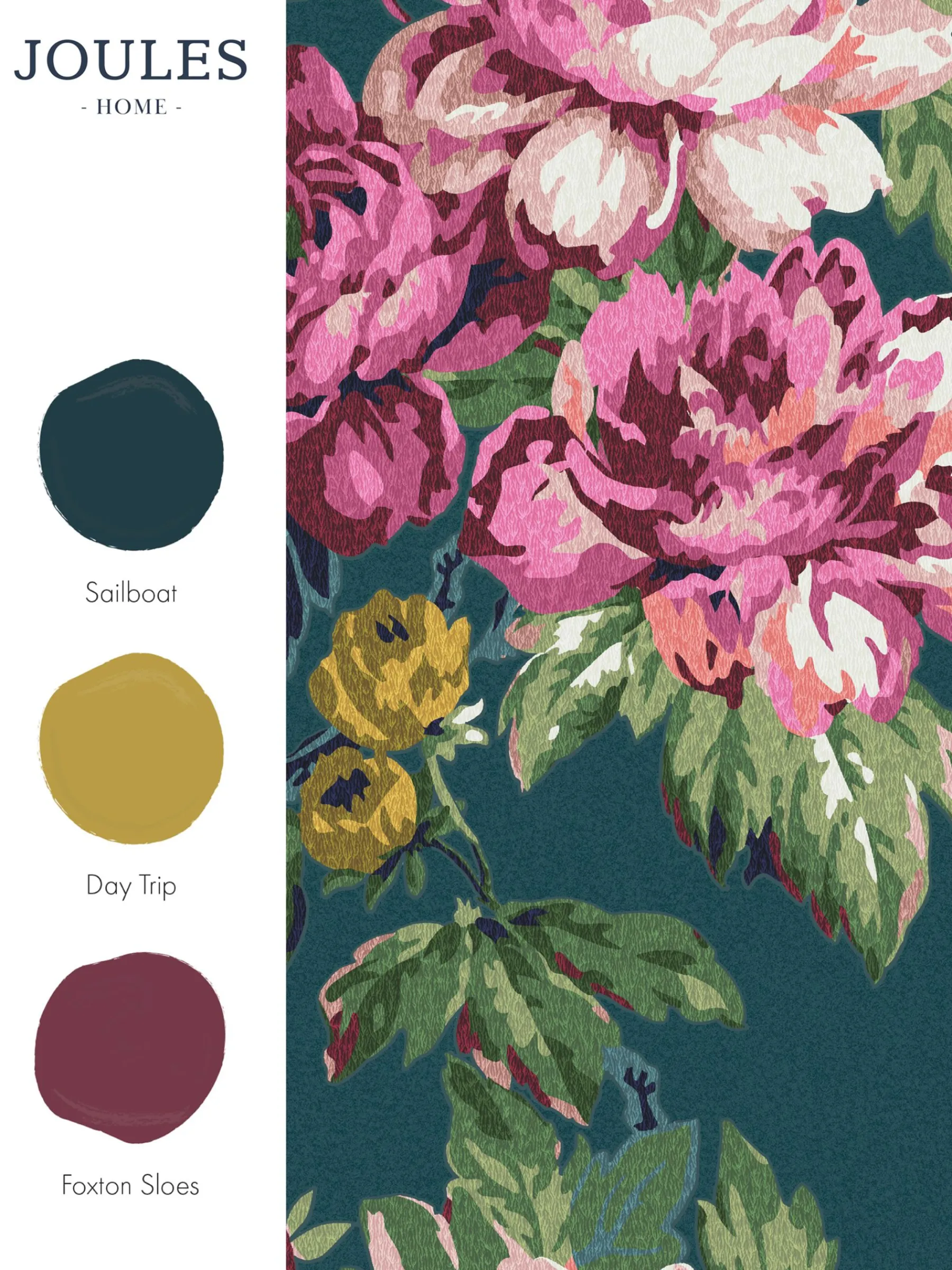 Peacock Blue Invite Floral 10M Wallpaper<Joules Online