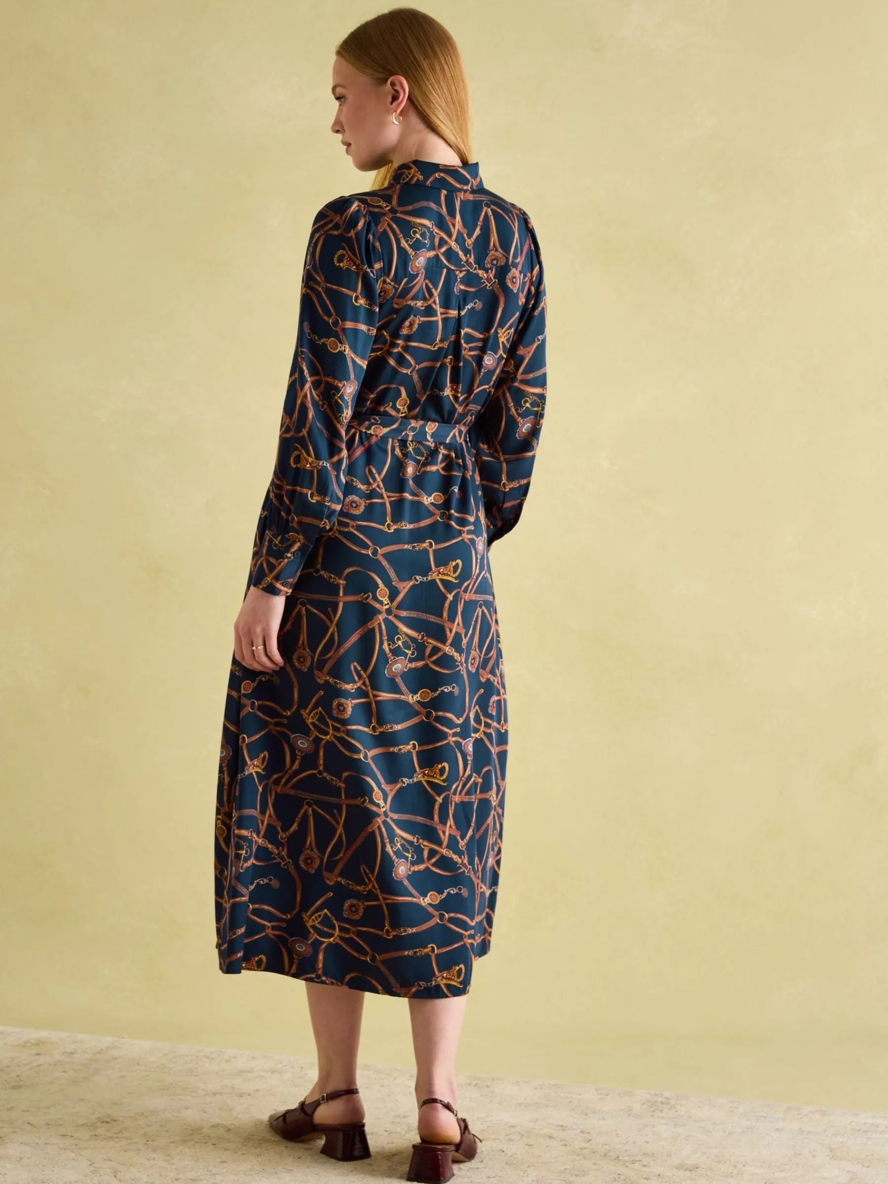 Penelope Navy Bridle Print Satin Shirt Dress<Joules New