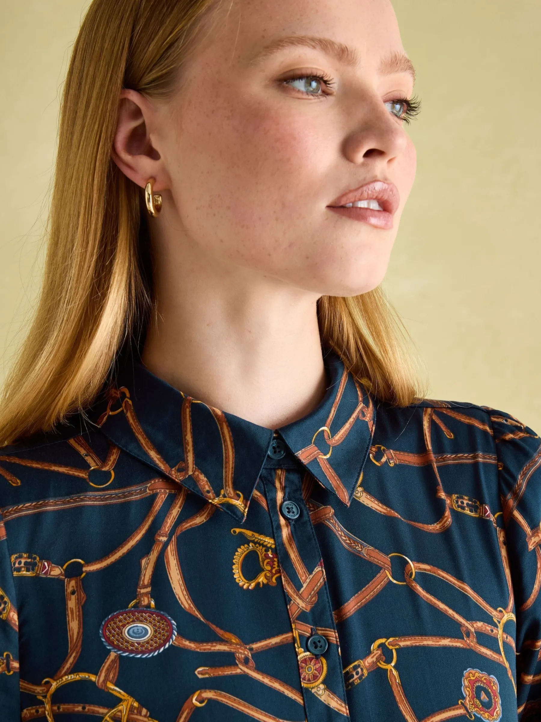 Penelope Navy Bridle Print Satin Shirt Dress<Joules New