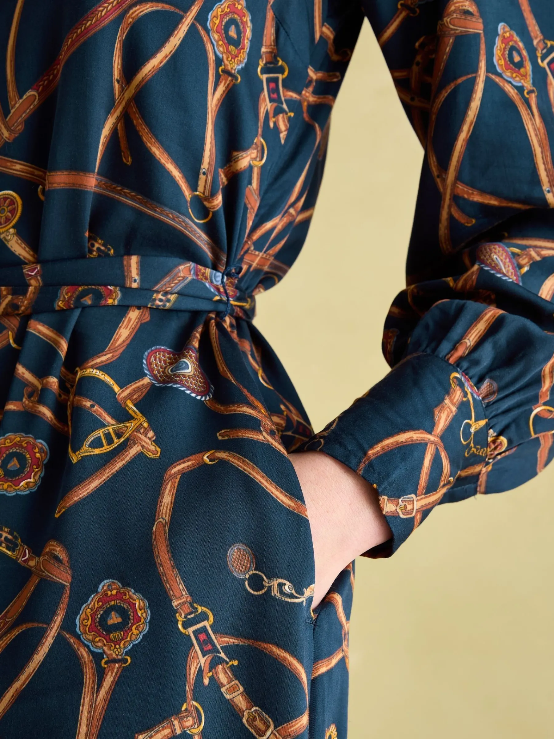 Penelope Navy Bridle Print Satin Shirt Dress<Joules New