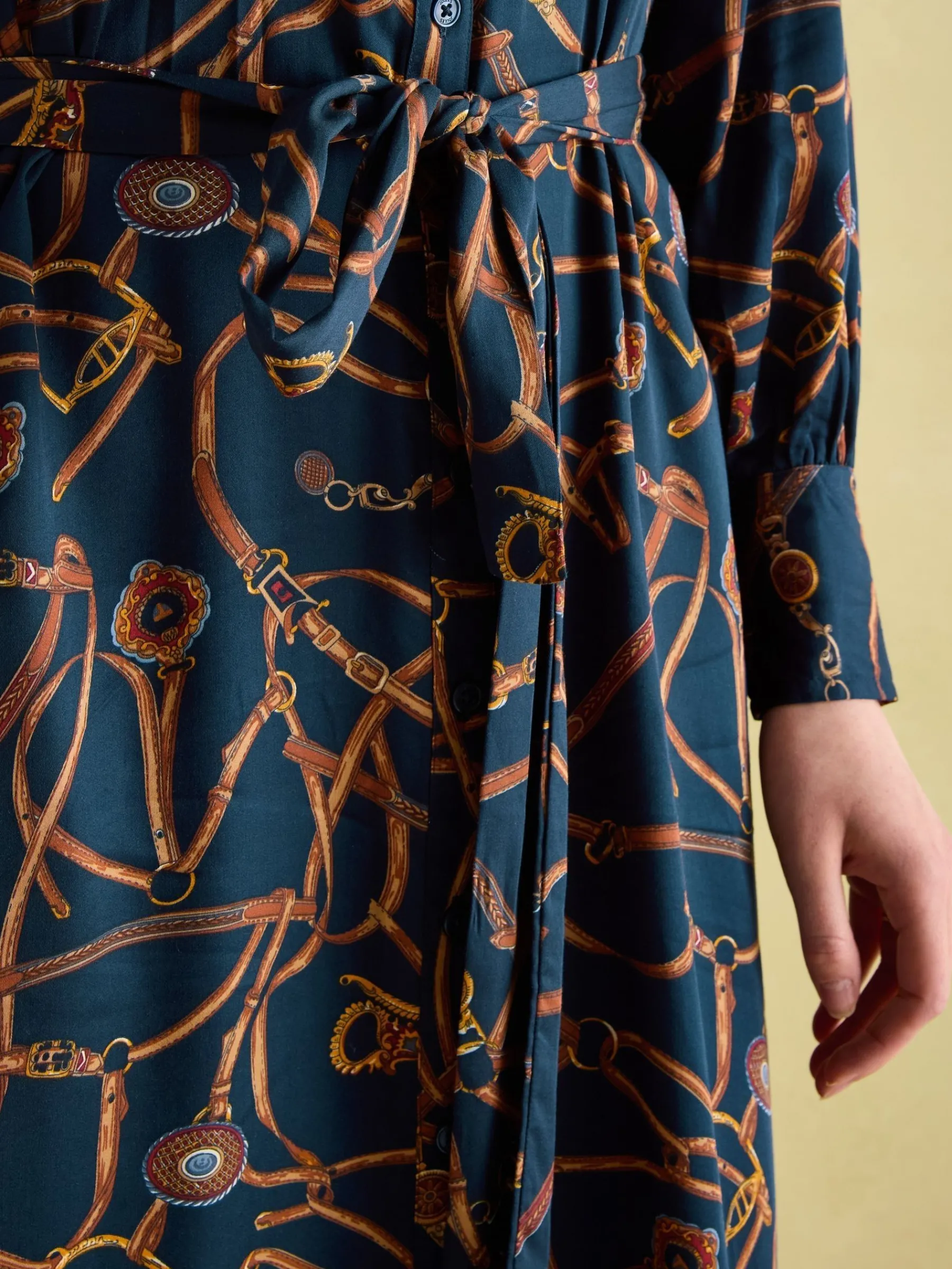 Penelope Navy Bridle Print Satin Shirt Dress<Joules New