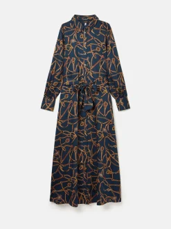 Penelope Navy Bridle Print Satin Shirt Dress<Joules New