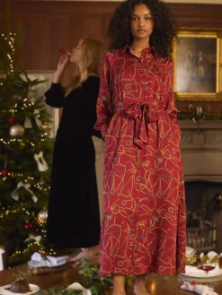 Penelope Red Bridle Print Satin Shirt Dress<Joules New