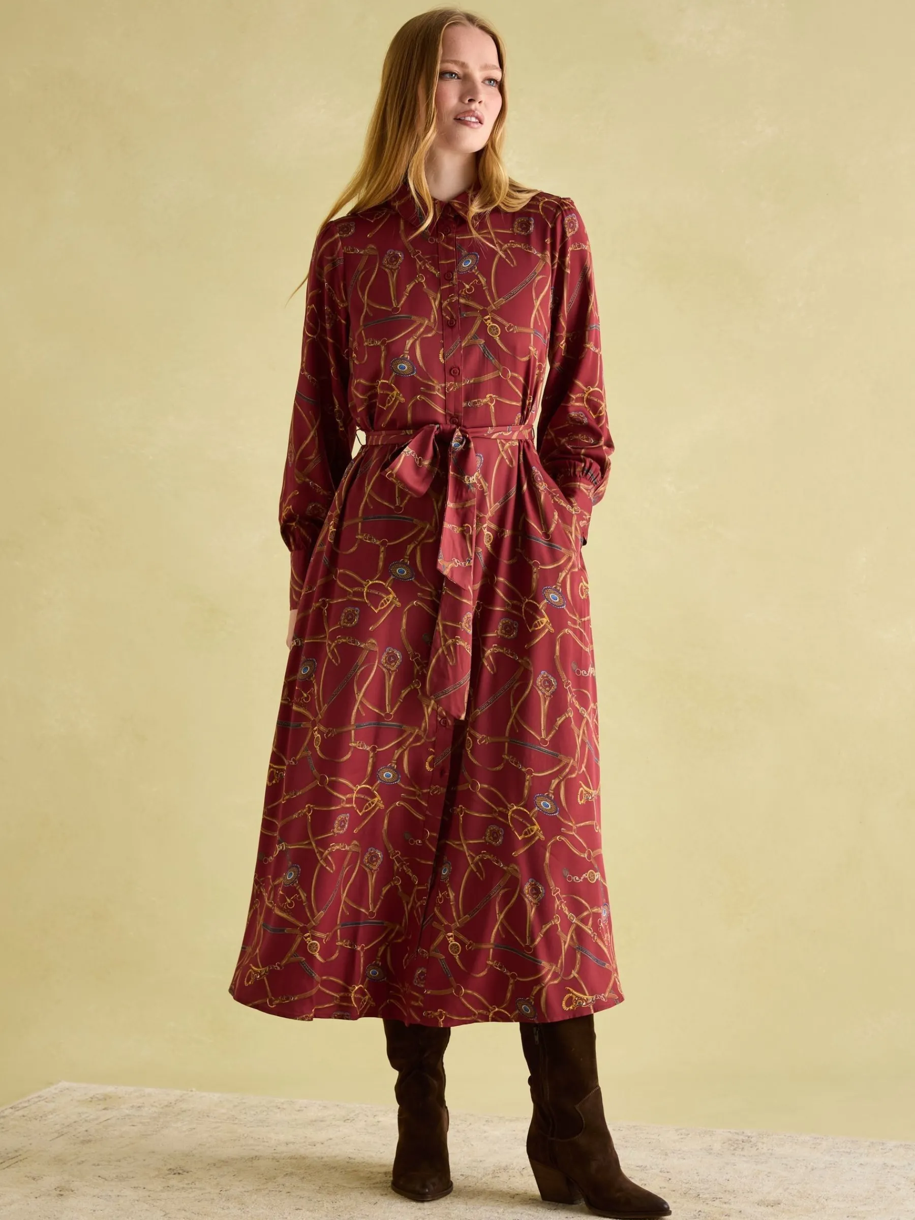 Penelope Red Bridle Print Satin Shirt Dress<Joules New