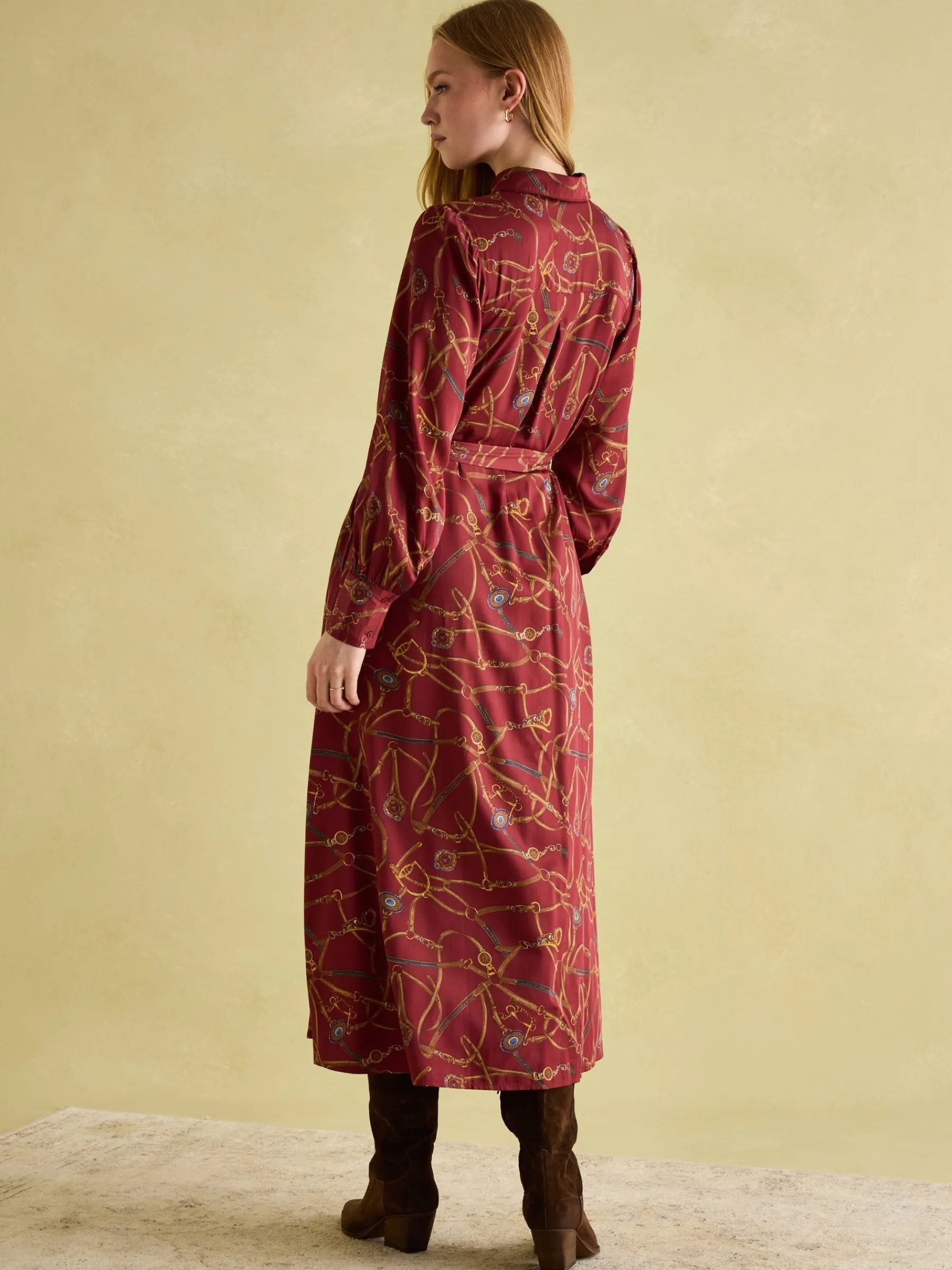Penelope Red Bridle Print Satin Shirt Dress<Joules New