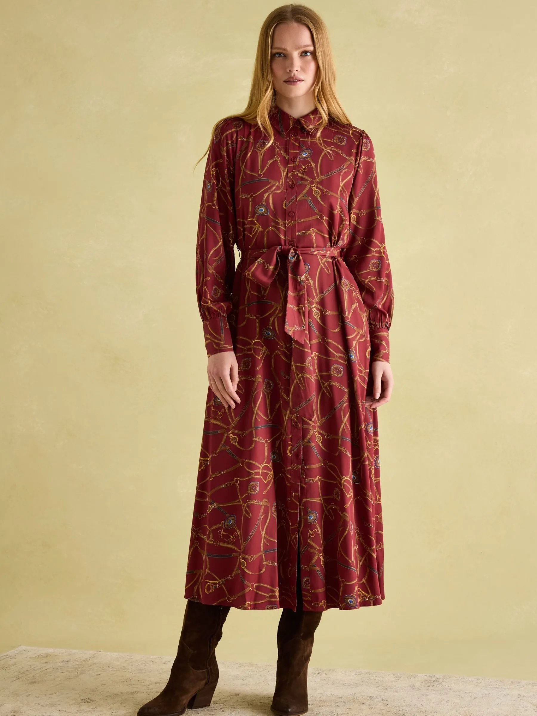 Penelope Red Bridle Print Satin Shirt Dress<Joules New