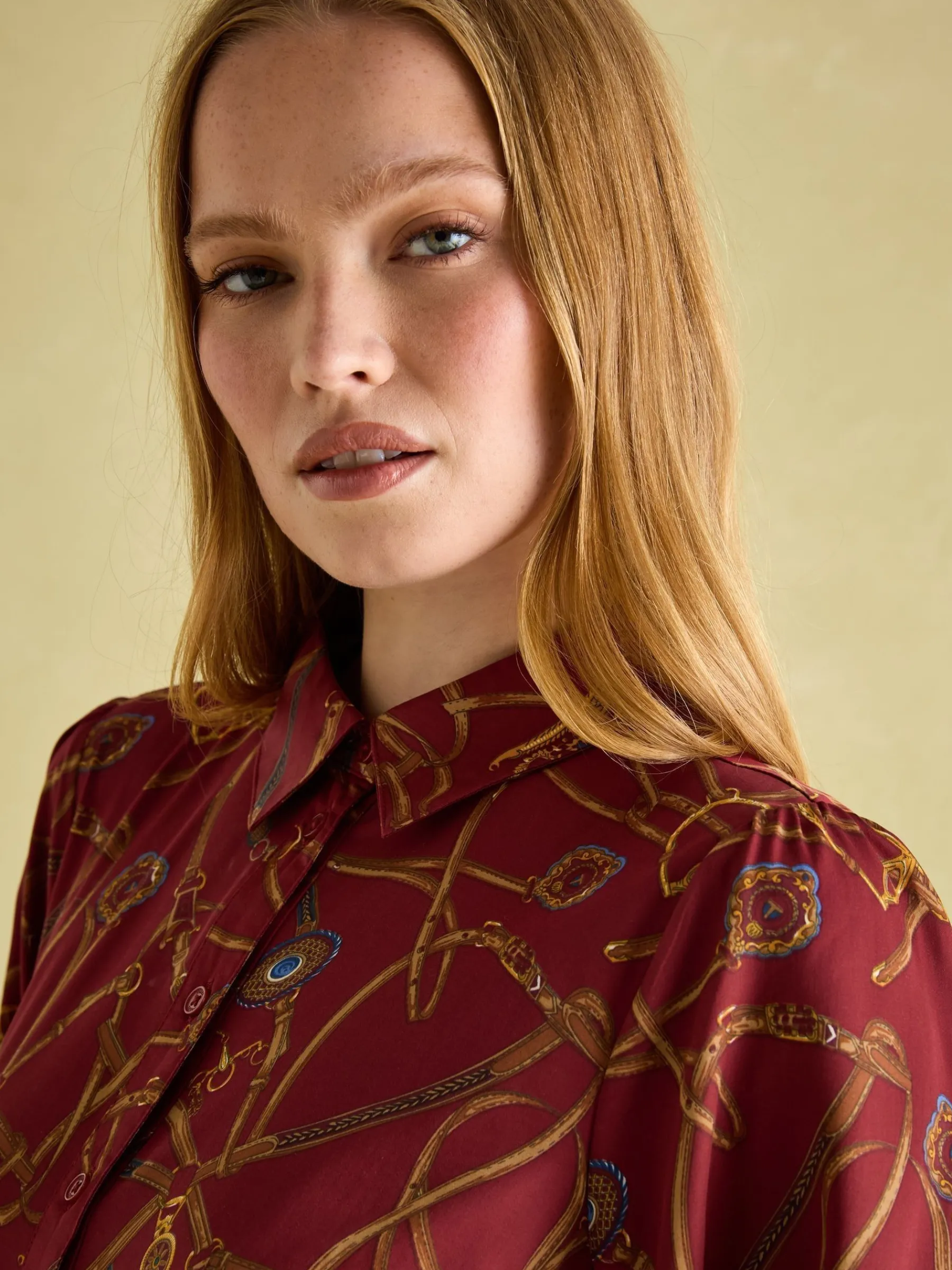 Penelope Red Bridle Print Satin Shirt Dress<Joules New