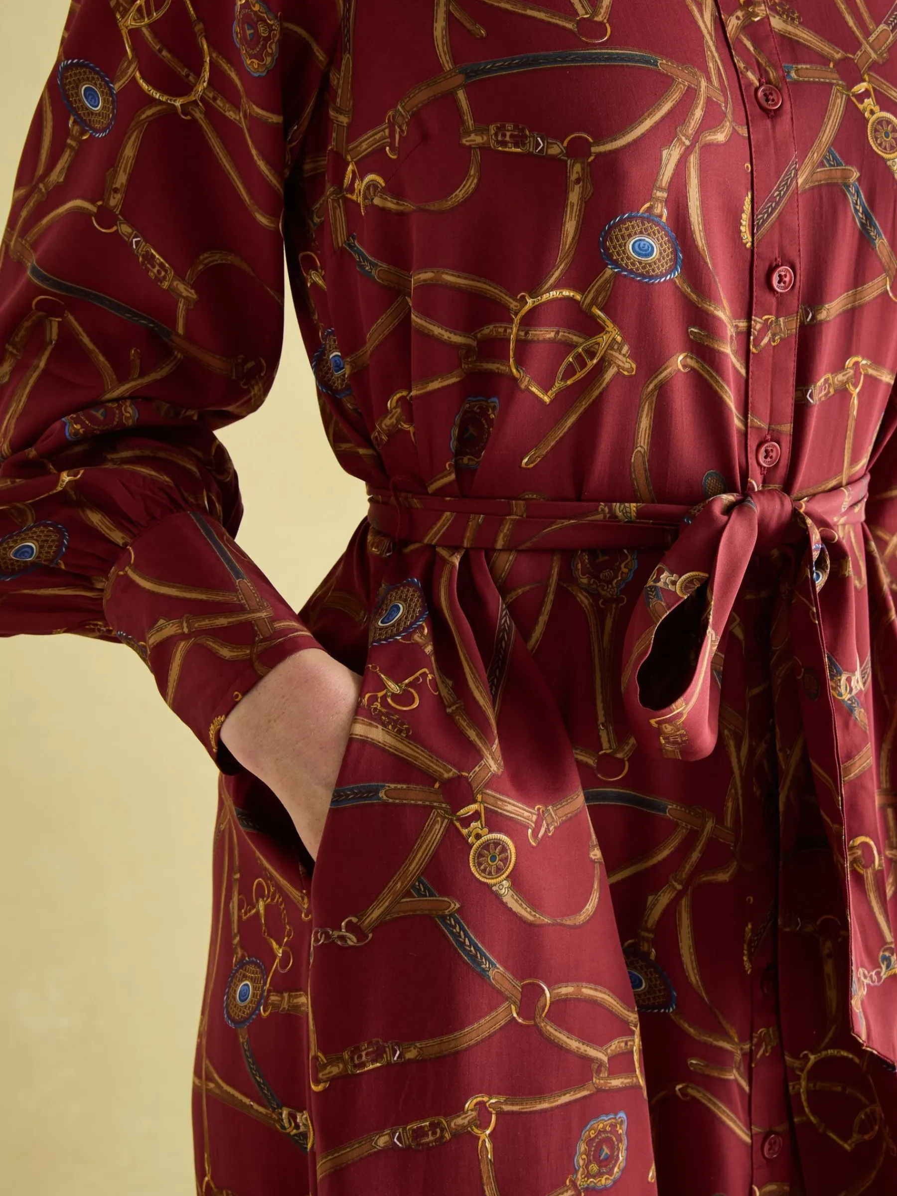 Penelope Red Bridle Print Satin Shirt Dress<Joules New