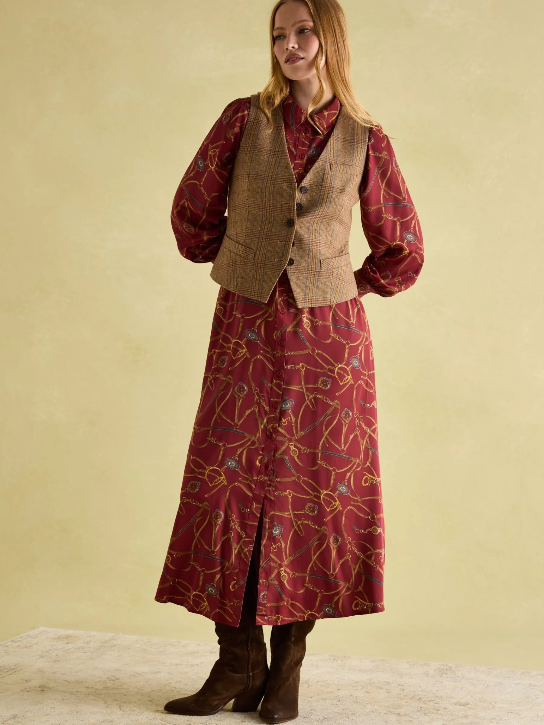Penelope Red Bridle Print Satin Shirt Dress<Joules New