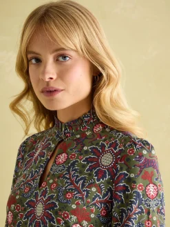 Petunia Khaki Green Frill Neck Dress<Joules New
