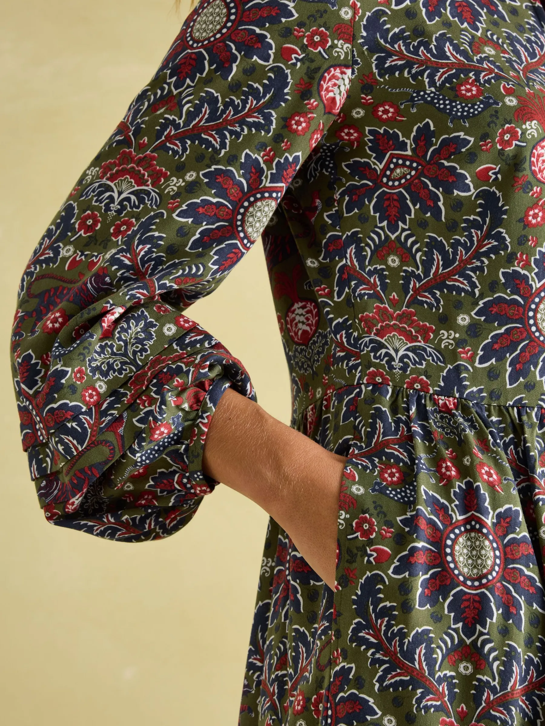 Petunia Khaki Green Frill Neck Dress<Joules New