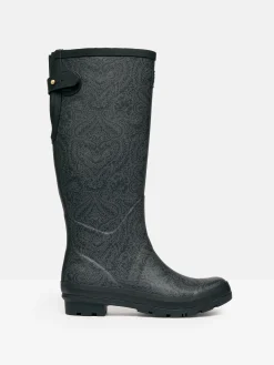 Printed Black Paisley Adjustable Tall Wellies<Joules Clearance