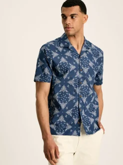Revere Navy Blue Paisley Printed Short Sleeve Shirt<Joules New