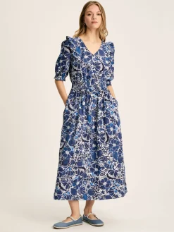 Rosalie Blue & White V-Neck Frill Dress<Joules Online