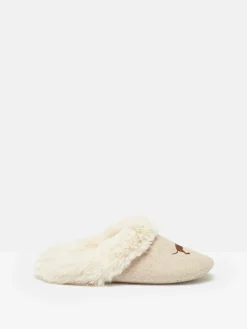 Slippet Luxe Natural Dachshund Embroided Slippers<Joules Clearance