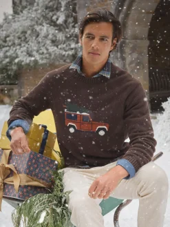 4x4 Brown Intarsia Crew Neck Jumper<Joules Best