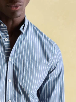 Abbott Blue Striped Cotton Poplin Shirt<Joules New