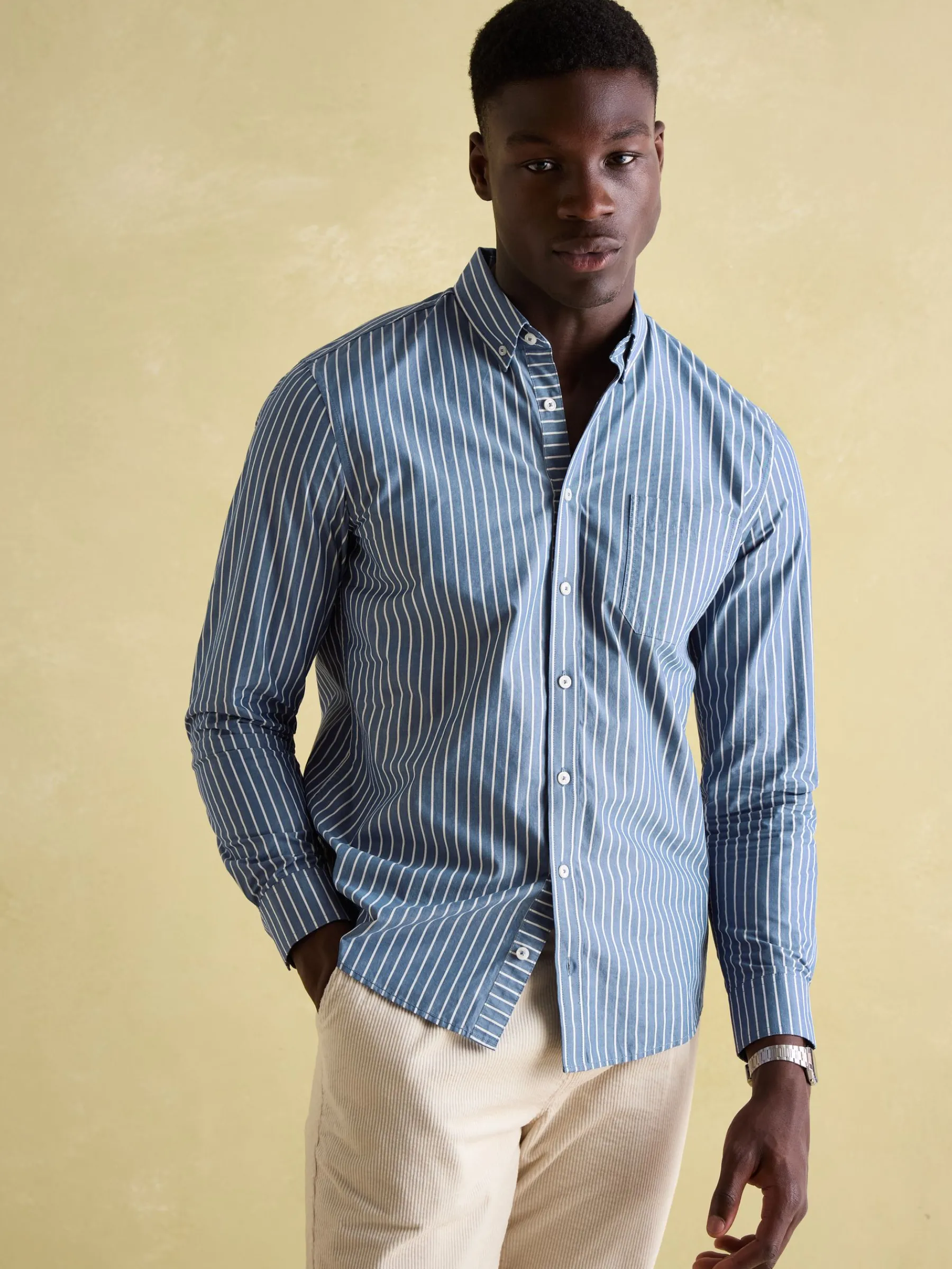 Abbott Blue Striped Cotton Poplin Shirt<Joules New