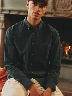 Abbott Navy Blue Checked Cotton Poplin Shirt<Joules Best