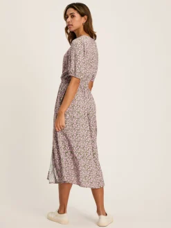 Adele Green & Pink Floral Button Down Midi Dress with Slit<Joules Clearance