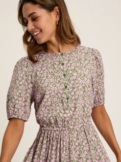 Adele Green & Pink Floral Button Down Midi Dress with Slit<Joules Clearance
