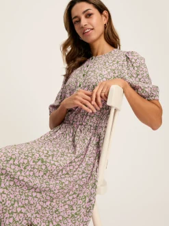 Adele Green & Pink Floral Button Down Midi Dress with Slit<Joules Clearance