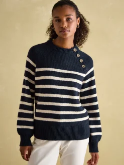 Agnes Striped Button Neck Jumper<Joules Hot