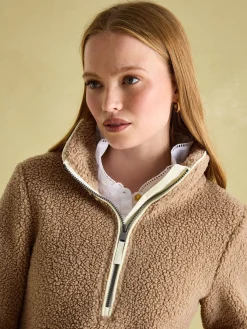 Aldeburgh Tan Brown Quarter Zip Fleece<Joules Hot
