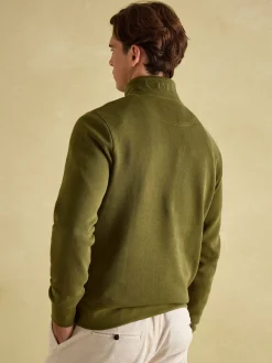 Alistair Khaki Green Quarter Zip Cotton Sweatshirt<Joules