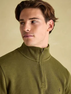 Alistair Khaki Green Quarter Zip Cotton Sweatshirt<Joules