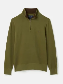 Alistair Khaki Green Quarter Zip Cotton Sweatshirt<Joules