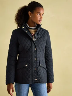 Allendale Navy Blue Showerproof Diamond Quilted Coat<Joules Online