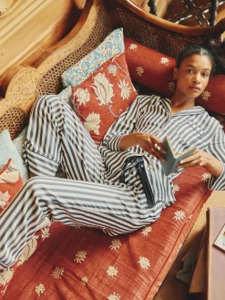 Alma Navy & White Striped Pyjama Set<Joules Clearance